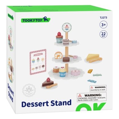 TOOKY TOY Saldumynų lėkštė medinis stovas keksiukams ir pyragams 9