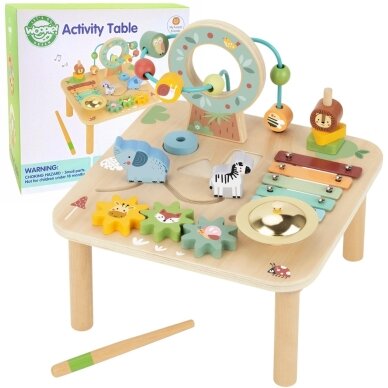 WOOPIE GREEN medinis edukacinis staliukas su muzika, sensorinis labirintas 5 viename