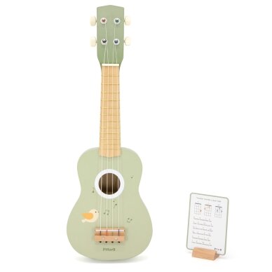 Viga medinė ukulelė vaikams, žalia su natomis 13