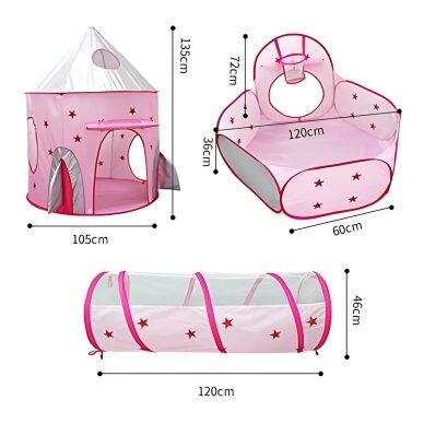 WOOPIE 3-in-1 Palapinė Princesės Rūmai XXL Namas Tunelis Sausas Baseinas 12