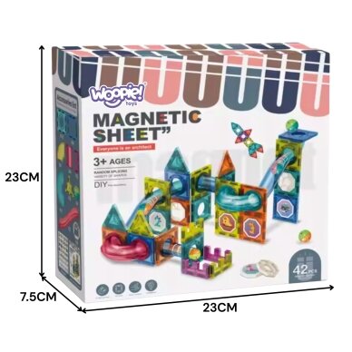 WOOPIE magnetiniai konstruktoriaus blokeliai 3D edukacinis rinkinys kamuoliukų trasa 42 vnt. 5