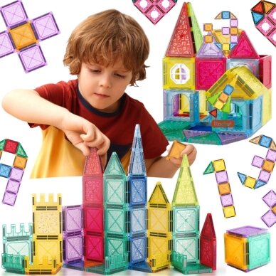 WOOPIE magnetinės konstrukcinės kaladėlės 3D edukacinis rinkinys Pilis, transporto priemonės 110 vnt. WOOPIE magnetinės konstrukcinės kaladėlės 3D edukacinis rinkinys Pilis, transporto priemonės 110 vnt.