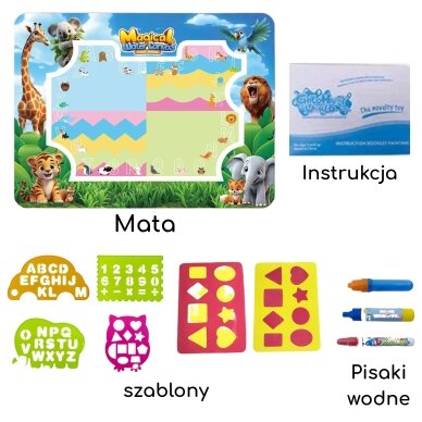 WOOPIE Safari vandens piešimo kilimėlis raidėms ir skaičiais 5 WOOPIE Safari vandens piešimo kilimėlis raidėms ir skaičiais 5