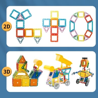 WOOPIE magnetinės kaladėlės spalvingos 3D transporto priemonės STEAM rinkinys 80 vnt. 3