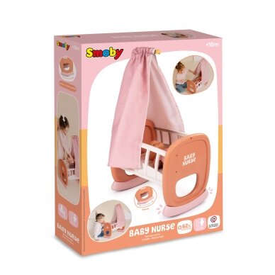 Smoby Baby Nurse lopšys su baldakimu 7