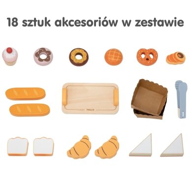 VIGA medinė mini kepyklėlė su kepinių stendu 16 vnt. 8
