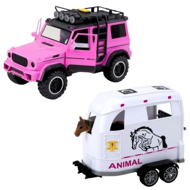 WOOPIE rožinis visureigis su priekaba ir arklio figūrėle (rinkinys) 5