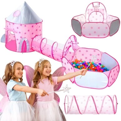 WOOPIE 3-in-1 Palapinė Princesės Rūmai XXL Namas Tunelis Sausas Baseinas