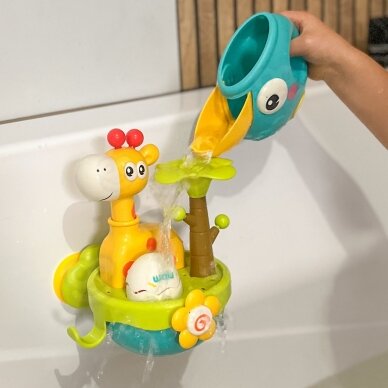 WOOPIE BABY Žirafos vonios žaislas su siurbtuku ir piltuvėliu 1