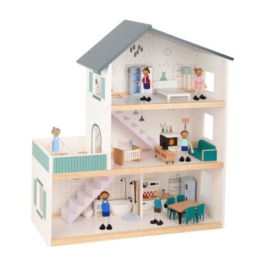 TOOKY TOY Didelis medinis lėlių namelis + FSC figūrėlės 11