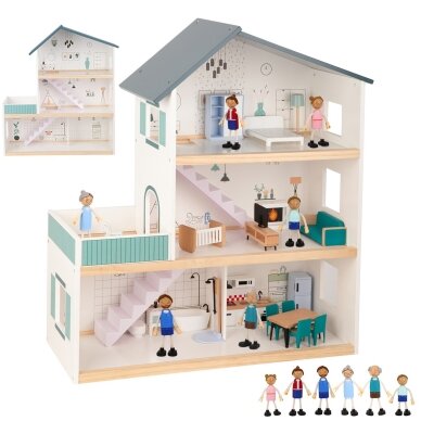 TOOKY TOY Didelis medinis lėlių namelis + FSC figūrėlės 13
