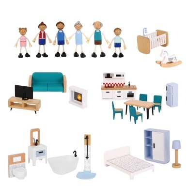 TOOKY TOY Didelis medinis lėlių namelis + FSC figūrėlės 9 TOOKY TOY Didelis medinis lėlių namelis + FSC figūrėlės 9
