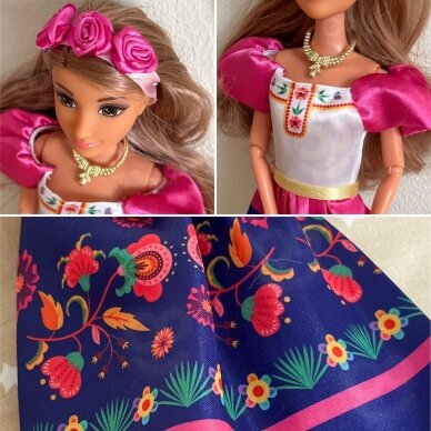 WOOPIE ROYAL Moterys iš pasaulio lėlės Lily Meksikietiška tradicinė suknelė su gėlių raštais 2 WOOPIE ROYAL Moterys iš pasaulio lėlės Lily Meksikietiška tradicinė suknelė su gėlių raštais 2