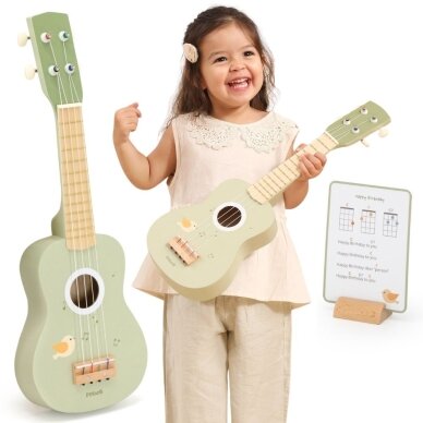 Viga medinė ukulelė vaikams, žalia su natomis Viga medinė ukulelė vaikams, žalia su natomis