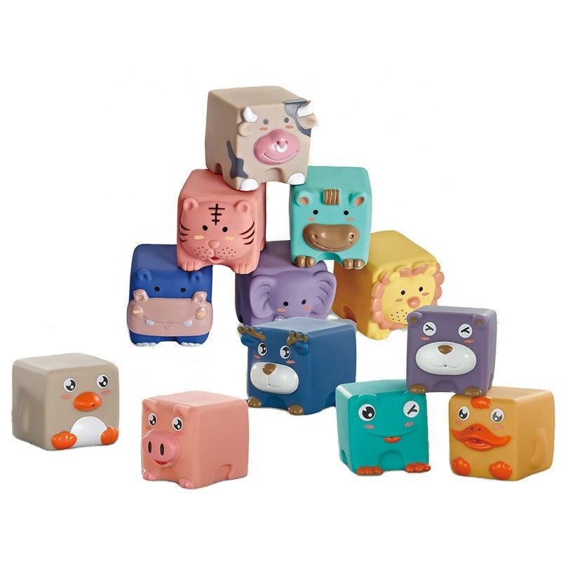 WOOPIE BABY sensorinės kaladėlės spaudžiama dėlionė su gyvūnų garsais 12 vnt. 3