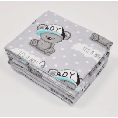 Flanelinis vystyklas BEAR BOY pilkas 70x80cm Flanelinis vystyklas BEAR BOY pilkas 70x80cm