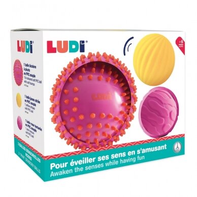 LUDI sensoriniai kamuoliukai, rožinė ir geltona, 3 vnt. 1 LUDI sensoriniai kamuoliukai, rožinė ir geltona, 3 vnt. 1