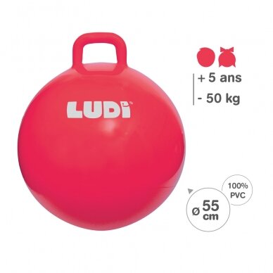 LUDI šokinėjimo kamuolys, raudonas 55 cm 2 LUDI šokinėjimo kamuolys, raudonas 55 cm 2