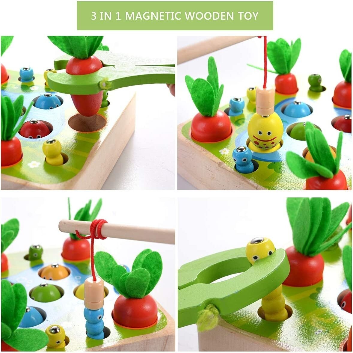 MONTESSORI medinis rinkinys su meškere ir pincetu Ūkininko daržas 3 MONTESSORI medinis rinkinys su meškere ir pincetu Ūkininko daržas 3
