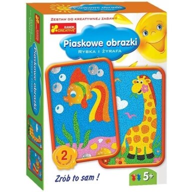 Ranok piešimas smėliu: 2 paveiksliukai - Žuvytė ir žirafa