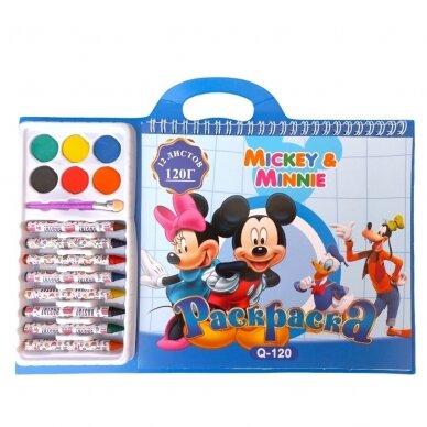 Rinkinys Mickey Minnie: spalvinimo knygelė su kreidelėmis ir sausa akvarele