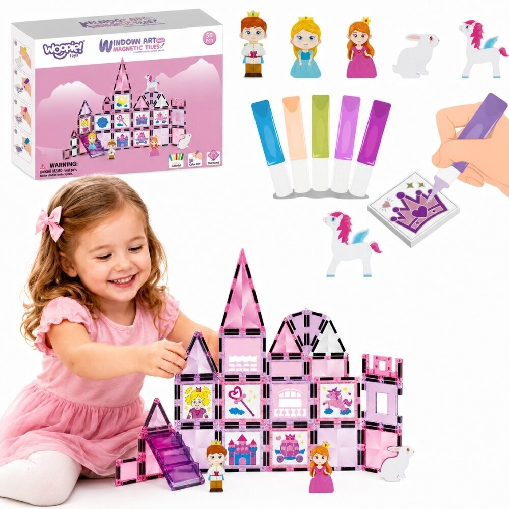 WOOPIE magnetinių kaladėlių princesės pilies rinkinys 50 vnt.