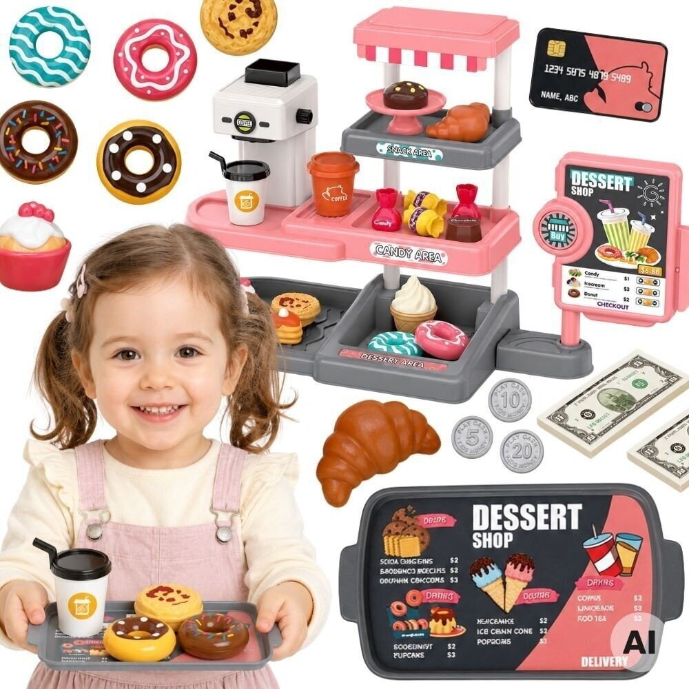 WOOPIE vaikų parduotuvė-kavinė su konditerija, kasos aparatas Express su garsu