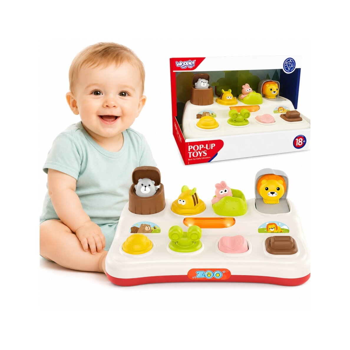 WOOPIE BABY edukacinis žaislas Pop Up ZOO gyvūnai