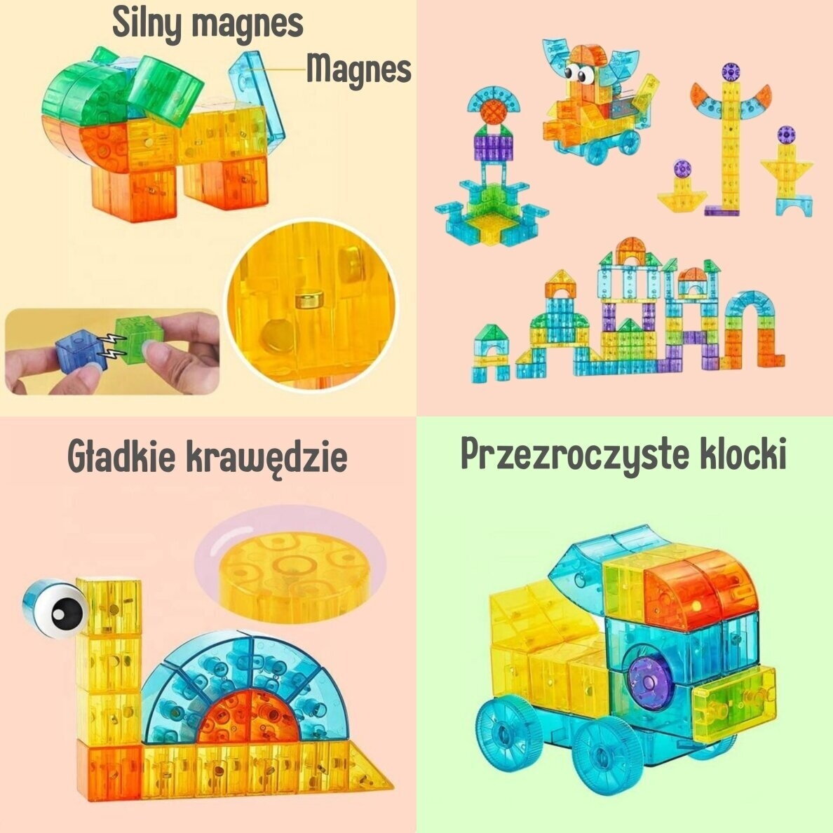 WOOPIE Permatomi magnetiniai konstravimo blokeliai 43 vnt. 6