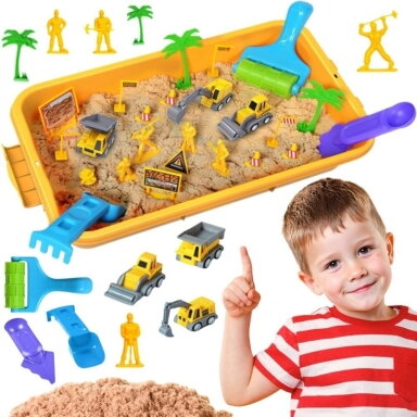 WOOPIE Kinetinio smėlio statybvietės rinkinys lagamine su transporto priemonėmis 1kg