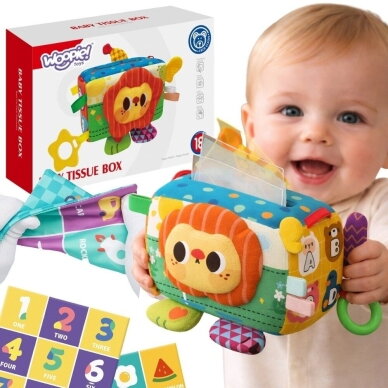 WOOPIE BABY Edukacinis sensorinis žaislas „Lady Tag“ servetėlių dėžutė