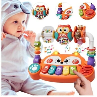 WOOPIE BABY Interaktyvus edukacinis pianinas jutiminė lapė su LED barškučiais 1