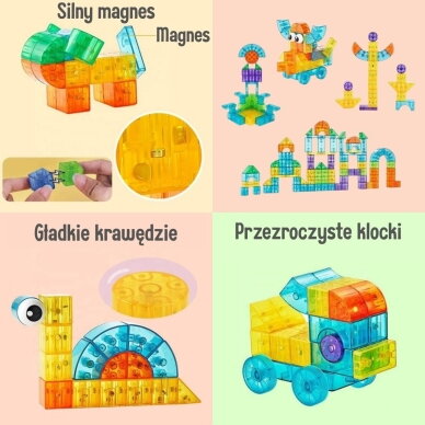 WOOPIE Permatomi magnetiniai konstravimo blokeliai 43 vnt. 6