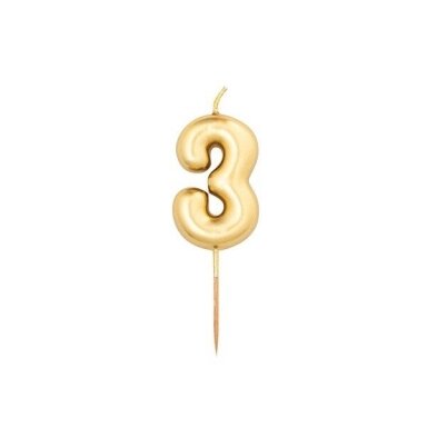 Žvakutė "3", auksinė (8 cm)
