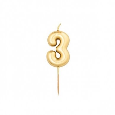 Žvakutė "3", auksinė (8 cm) Žvakutė "3", auksinė (8 cm)