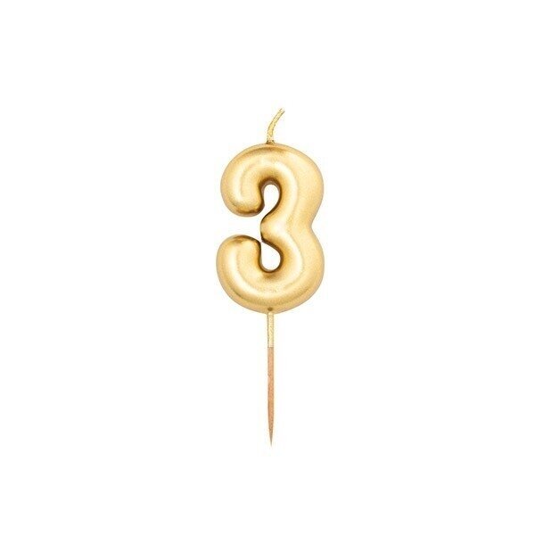 Žvakutė "3", auksinė (8 cm)